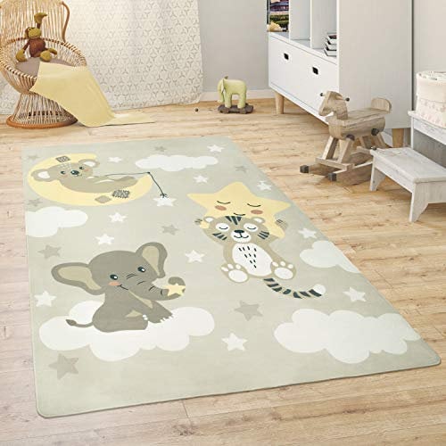 Paco Home Kinderteppich Teppich Kinderzimmer Spielmatte Babymatte rutschfest Modern Tiere Regenbogen Herz, Grösse:120x160 cm, Farbe:Beige