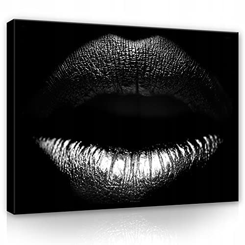 WallArena - Leinwand Bilder - Lippen Frau schwarz Sexy Glamour - 100x75 cm Leinwandbilder - Bild auf leinwand - Wandbild XXL groß Wandbilder für Wohnzimmer Schlafzimmer Wohnzimmerbilder Modern