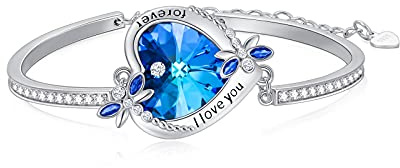 AOBOCO Sterling Silber Ich liebe dich Herz Libelle Armband Armreif, Hochzeitstag Geburtstag Schmuck Geschenke für Frauen Ehefrau Freundin Mama