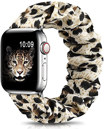 DigiHero Compatible for Apple Watch Straps Scrunchie 38mm 40mm 41mm 42 mm 44mm 45mm,Soft Printed Elastic Solo Loop Straps Women Compatible with iwatch Series 8/7/6/5/4/3/2/SE,Leopard A