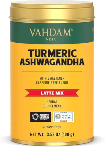 VAHDAM, Curcuma Latte Et Ashwagandha (40 Tasses, 100g) Sans Caféine | Curcumine, Curcuma Et Ashwagandha | Infusion De Thé Chaud Ou Glacé, Latte Au Curcuma