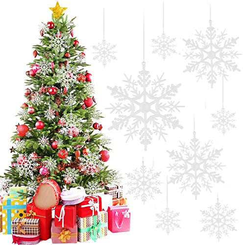 YAANBUNB 60Stk Weihnachtsschneeflocken Weihnachten Weihnachtsschmuck Weihnachtsdeko Schneeflocke Plastik Winterdeko Schneeflocken Weihnachtsbaum mit Nylonschnur Christbaumschmuck Schneeflocke für Deko