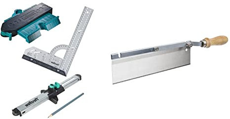 wolfcraft Pack de instalación de suelos laminados pulgadasajustepulgadas, 6976000 + Sierra de mano con mango acodado, 6925000, Para serrado próximo al suelo