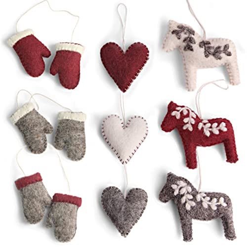 Én Gry & Sif Anhänger-Set Winterdeko I Weihnachtsanhänger, fair-Trade & Hand-Made Weihnachtsdeko, Weihnachtsbaumschmuck, Weihnachtsdekoration I Handschuhe, Herzen, Pferdchen, Ostern