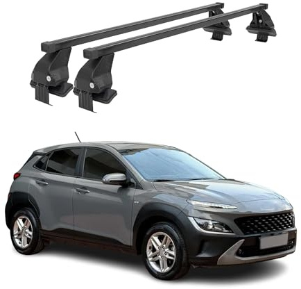 OMAC Menabo Dachträger für Hyundai i10 2014-2019 Schwarz Stahl | DIN 75302:2019 & ISO/PAS 11154:2006 geprüft, Abschließbar, City-Crash-getestet, bis 50 kg Traglast, Querträger, Grundträger