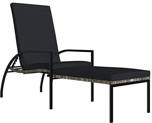 vidaXL Sonnenliege mit Fußhocker PE-Rattan Grau