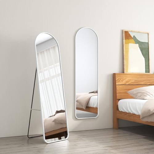 EMKE 140x40cm Ganzkörperspiegel Weiß Standspiegel Groß mit Weiß Metallrahmen stehspiegel, Weiß ganzkörperspiegel stehspiegel für Schlafzimmer, Wohnzimmer, Flur und Garderobe