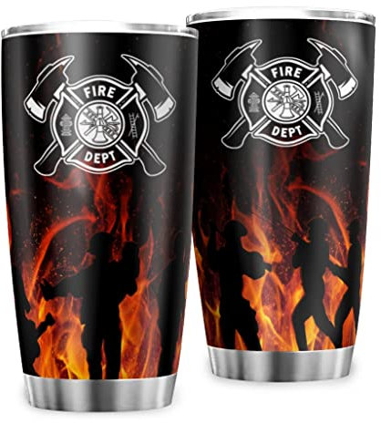 MYSLC Kaffeebecher Reisebecher Feuerwehrmann Feuerwehr Thermo Becher Rostfreier Stahl Vakuumisolierte Tasse Becher mit Spritzfestem Deckel Edelstahlbecher kaffeetasse Multicolor 600ml