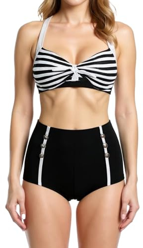 Bslingerie® Femme Retro Taille Haute Bikini Maillots