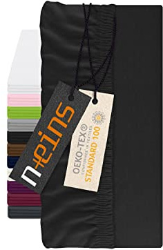 npluseins Spannbettlaken für Topper - Spannbetttuch aus 100% Baumwolle 1598.2327, ca. 180-200 x 200 cm, schwarz