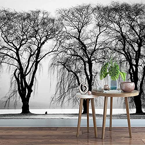 3D Schöner Grauer Und Weißer Baum Großes Aufkleber-Wandbild, Abnehmbares Wandbild | Selbstklebende Tapete 3D Wandbild Für Kinderzimmer Esszimmer Schlafzimmer Wohnzimmer Wanddekoratio 400(B)x280(H)cm