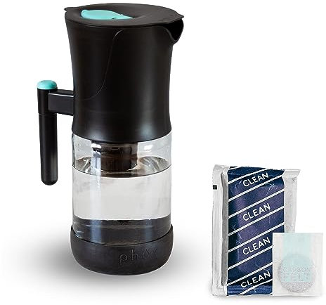 Phox V2 Water Filter | 2.2L Glass Water Filter Jug and Cartridge | 45 Days Supply (Clean pack)