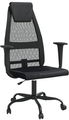 vidaXL Bürostuhl, Schreibtischstuhl Drehbar Höhenverstellbar, Drehstuhl Chefsessel mit Rollen, Stuhl Computerstuhl Bürosessel, Schwarz Netz Kunstleder