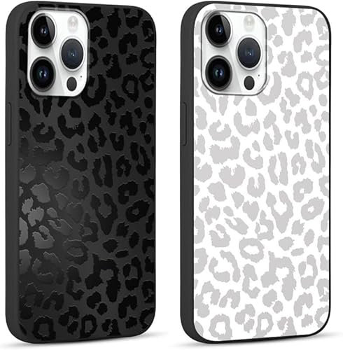 Yoedge 2 Stück HandyHülle für iPhone 13 Pro Hülle 6,1, Schutzhülle für iPhone 13 Pro Case 3D Leopard Muster Design Aesthetic Mädchen Junge Geschenk Weich TPU Silikon Stoßfest Cover, Schwarz
