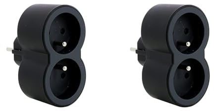Legrand - Fiche multiprise avec 2 Prises frontales avec Terre - Noir et Gris foncé (Lot de 2)