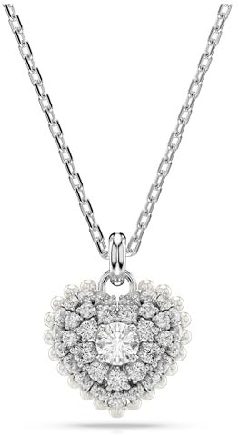 Swarovski Idyllia Anhänger, Weiße und Rhodinierte Damenhalskette mit Herz-Motiv und Strahlenden Swarovski Kristallen