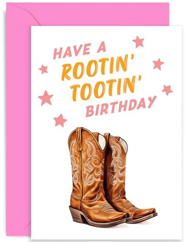 Rootin Tootin Geburtstagskarte für Sie und Ihn – Lustige Geburtstagskarte für Freund – Cowboy-Geburtstagskarte – Cowboystiefel Geburtstagskarte Geschenk | innen unbeschriftet