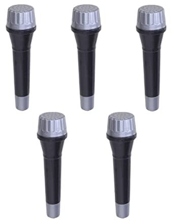 SAFIGLE 5pcs Simulation Microphone Toys for Children Black Plastic Mics for Karaoke Fun Smooth Edges Musical Skill Development Party Bag Fillers