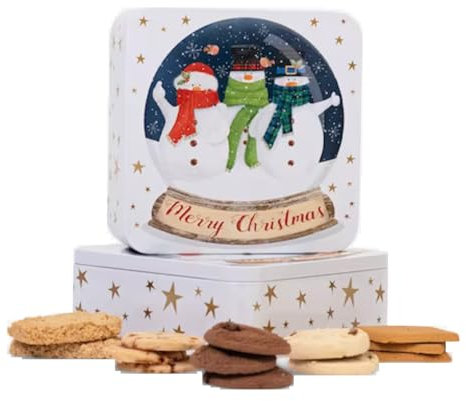 Farmhouse Biscuits® | Latta Metallo Biscotti Inglesi Assortiti | Biscotti Natalizi Inglesi - 400 Gr | Scatola Biscotti Latta Decori Pupazzi Neve