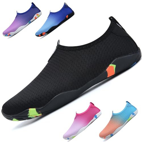 WateLves Badeschuhe Damen Herren Wasserschuhe Schwimmschuhe Strandschuhe Aquaschuhe Schnell Trocknend Surfschuhe Unisex Sommer(Schwarz 44)