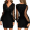 Bcenoilua Frauen Kleider Pailletten V-Ausschnitt Mesh Lange Ärmel Sexy Schlankes Kleid Retro Festliche Minikleid Sexy Silvester Kleid Bodycon Party Cocktailkleid