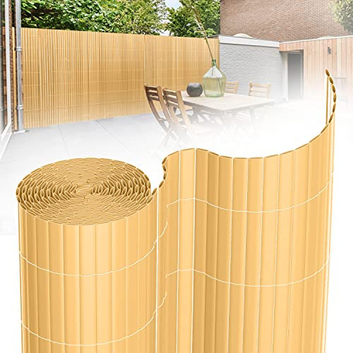 Tubiaz PVC Sichtschutzmatte 180×400cm, Sichtschutz Zaun mit Interne Verstärkung, Balkon Sichtschutz Windschutz, Sonnenschutz, Sichtschutz Garten mit Kabelbinder (Bambus)