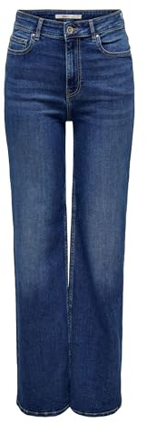ONLY Damen Onlluna Hw Wide DNM Diabox Jeans, Dark Blue Denim, 28 W/32 L