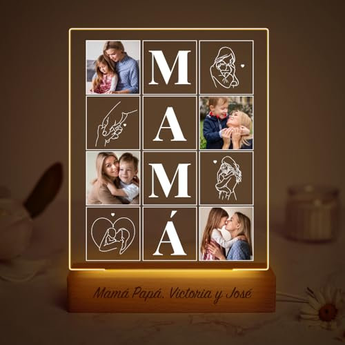 Transparent Gift Lámpara Personalizada Cuatro Fotos y Siluetas Mamá. Regalos Día de la Madre. Regalos Originales para Mujer. Regalos para Madres. Regalos de Cumpleaños para Mujer. Regalos para Mamá