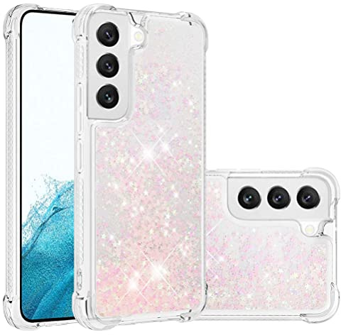 SIYOPINPFY Hülle für Samsung Galaxy S22+ Plus Hülle mit Stoßfest, für Frauen Quicksand Glitzer Flüssigkeit HandyHülle Transparent Silikon Treibsand Schutzhülle für Galaxy S22+ Plus Stern Rose YB