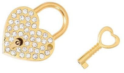 Mini cadenas en forme de cœur argenté en forme de cœur avec clé (3,8 x 3 cm) (doré)