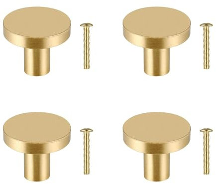 PSFXBM 4PCS Gold Drawer Knobs, Round Cabinet Knobs, Brass Round Cabinet Knobs, Suitable for Cabinet Single Hole Doors, Wardrobes, Vanity Drawers, Furniture Decoration with Screws(Golden)