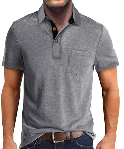 Asija Poloshirt Herren Kurzarm Atmungsaktiv & Luftdurchlässig Men's Poloshirts Kurzarm V-Ausschnitt Shirt Kurzärmliges Poloshirt mit Brusttasche Golf Poloshirt 3XL 4XL Polohemd Herren Schwarz Weiss