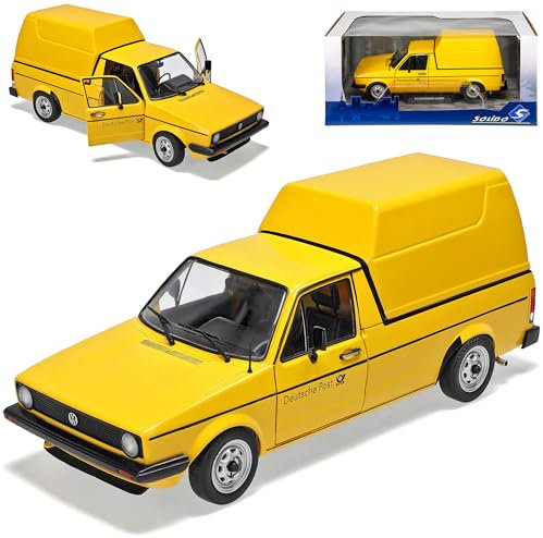 Volkwagen Caddy 14D Pick-Up mit Aufsatz Pritsche Gelb Deutsche Post 1978-1992 1/18 Solido Modell Auto