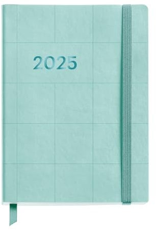 Miquelrius - Kalender 2025, Jahresplaner, 122 x 168 mm, Tagesansicht, flexibler Einband aus genähtem Kunstleder, Papier 80 g/m², Spanisch, Englisch und Portugiesisch, Aquamarin