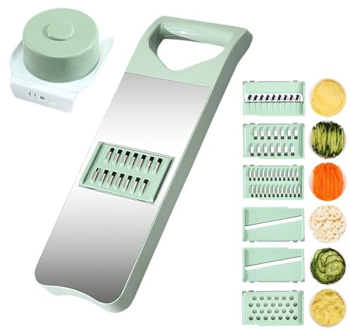 Hachoir à légumes, mandoline 7 en 1 avec récipient portable, 6 lames et boîte à lames, râpe à fromage, trancheuse à concombre, outils de cuisine magnétiques pour légumes, pommes de terre, oignon,