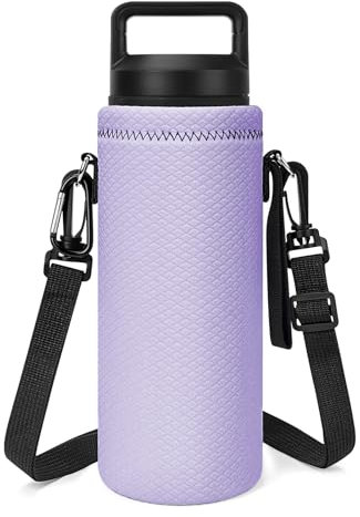 Linkidea Neoprene Water Bottle Carrier with Strap Compatible with YETI Rambler Bottle 18oz/26oz, Yonder 25oz, Insulated Waterbottle Sling Bag with Shoulder Strap, Light Purple