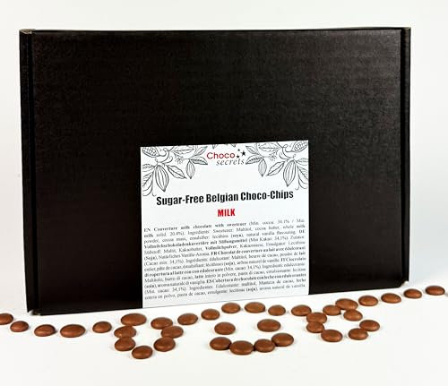 CHOCO SECRETS Vollmilch Schokodrops ohne Zuckerzusatz 1500g - Milk Chocolate Chips, gesüßt mit Maltit - Vollmilch-Schokoladen-Drops zum Backen, Naschen und für Desserts