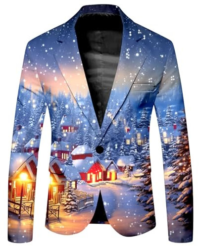 Rrongwn blazer natalizio da uomo, elegante, per feste, blazer di Natale, feste, slim fit, a maniche lunghe, per albero di Natale, per il tempo libero, giacca da uomo, viola scuro, M