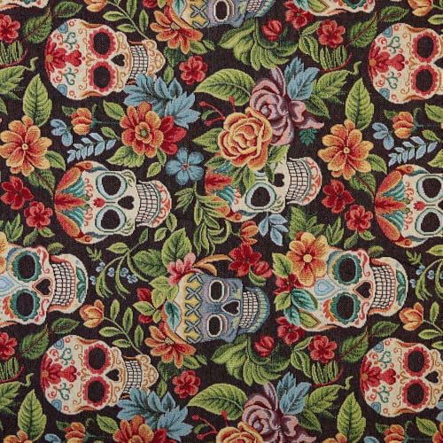Kt KILOtela - Polsterstoff, Jacquard Gobelin, zum Polstern von Stühlen, Kissen, Kopfteil, Sofa, Taschen, abriebfest, Breite 280 cm, wählbare Länge in 50 cm Schritten, Totenkopf, Schwarz
