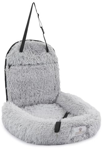 Pfoten&Nasen® 2 In 1 Orthopädisches Hunde Autositz [Hellgrau, 41X50X33cm] Für Große, Mittelgroße und Kleine Hunde, Hundebett Auto, Hundesitz Auto Rückbank, Dog Car Seat, Hundekorb Auto.