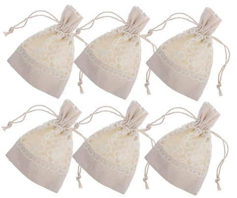 CAXUSD 6piezas Bolsas De Lona Cordón para Dulces Bordado De Encaje para Fiestas Infantiles y Manualidades Bolsitas Vacías Tipo Embalar Regalos De Cumpleaños
