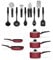 Swan SWPS5022RED Townhouse Batterie de cuisine et ustensiles en aluminium 14 pièces avec casseroles 16/18/20 cm, couvercles en verre et poêles de 20/26 cm, rouge