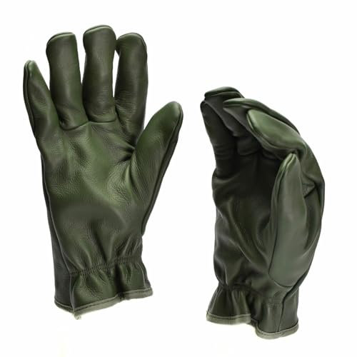 Original französische Lederhandschuhe oliv Winterhandschuhe, Schwarz , M