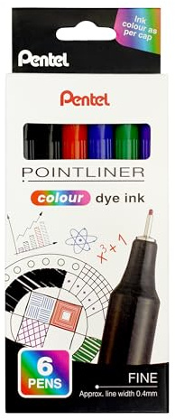 Pentel Pointliner colour S40 Fineliner - dye ink, 0.4 mm (12 x 6er Set - farblich sortiert)