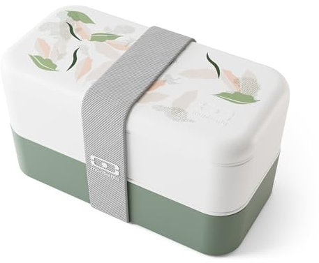 monbento - Lunch Box Original graphic vert Leaves - Lunch Box Micro Ondable pour Adultes - Boite Lunch Hermétique 2 étages - Idéal pour Travail/Pique-niques - Sans BPA - Made in France - Motif Nature