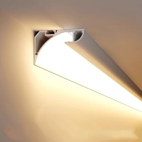 Gouttière LED Profil LED pour plafond/mur/plan, Diffuseur à bande LED pour éclairage indirect, Canal de plinthes au plafond montés en surface pour restaurants/bars/ cinémas/ centres commerciaux(1m/39.
