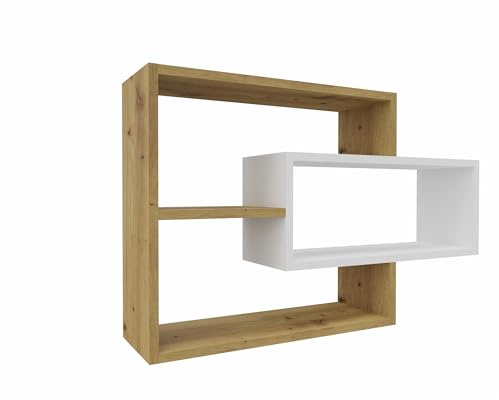 MARAND Wandregal Hängeregal - Bücherregal - Wandmontage - Modernes Design - Stauraum - 3 Ablagefächer - Stabile Konstruktion - Artisan Eiche/Weiß Matt