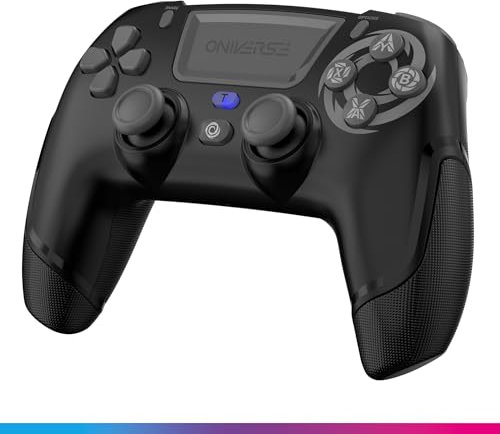 Oniverse Manette sans fil pour PS4 PS3 PC ANDROID iOS, Sortie Casque, Joystick Hall Effect, Batterie Rechargeable 1000mAh, boutons macro, mode Turbo, Wake up, Gyroscope 6 axes, Revolt Wasp Black