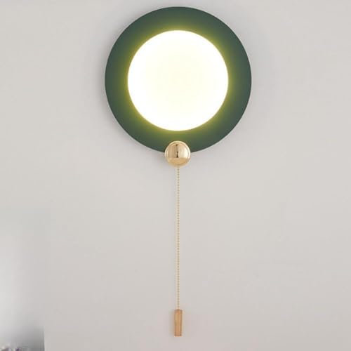 LOGT Applique Murale LED Avec Interrupteur à Tirette 3 Températures de Couleur 3000K/4000K/6000K Lampe Murales Ronde Avec Interrupteur Lampe de Chevet Intérieure Moderne 8W pour Chambre,Vert