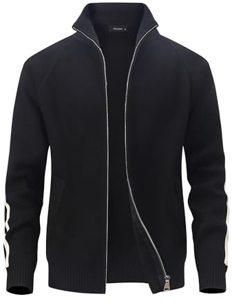 CoXuantion Herren Gestrickt Strickjacke Langarm Voller Reißverschluss | Cardigan Stehkragen,Warme,Pullover Winter Sweatjacke,mit Taschen